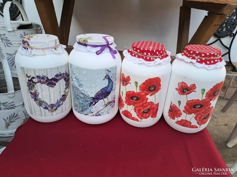 Decoupaged floral butterfly poppies jam jar home decoration