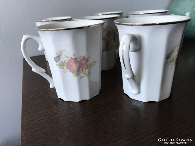 6 retro fine porcelain vintage tea cups with flower pattern