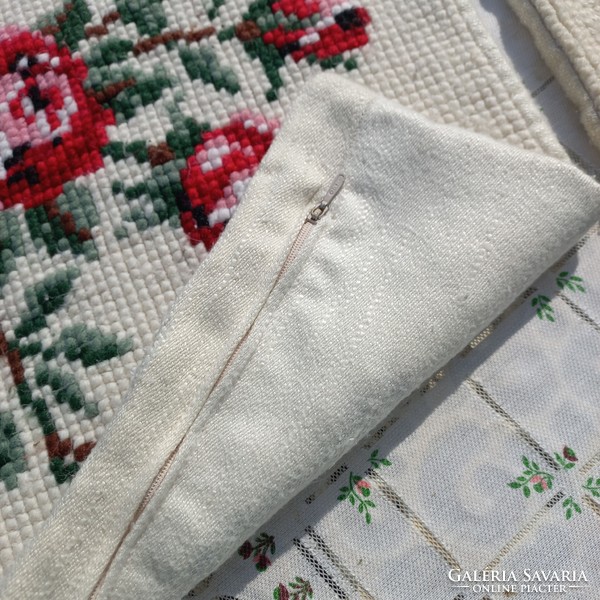 Old - wool - embroidered pillow cover