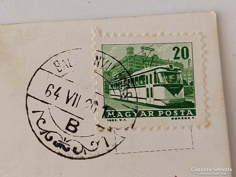 Old postcard 1964 tourist bus on Balaton photo postcard