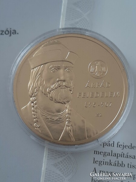 Prince Árpád, national hero of our country, commemorative medal coated with 24 carat gold in unc capsule 2012