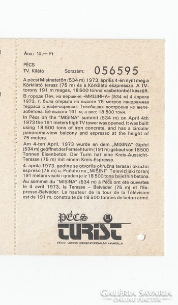 Pécs Tv kilátó és Eszpresszó képeslap és belépő (sarok lyukasztva) postatiszta