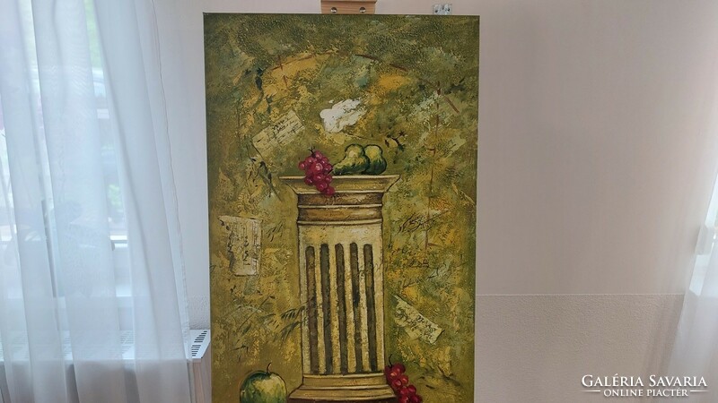 (K) Szép, dekoratív nem szokványos gyümölcs csendélet festmény  60x91 cm