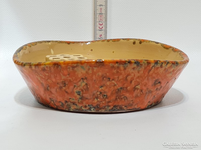 Hódmezővásárhelyi, ikebana, brown, orange glazed ceramic flowerpot (2635)