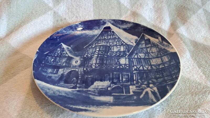 Kék porcelán tányér, falitányér 2. (M3813)