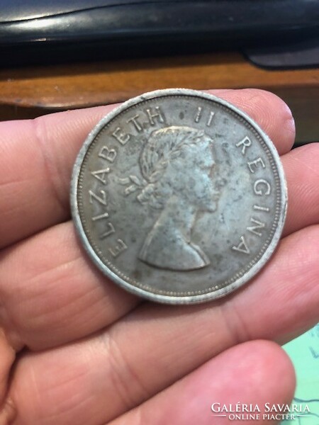 Dél-afrikai ezüst 5 Schilinges pénzérme 1958-ból.