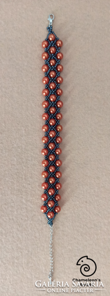 "Orange and Dark Red Beading Bracelet" narancs-bordó gyöngyfűzött karkötő