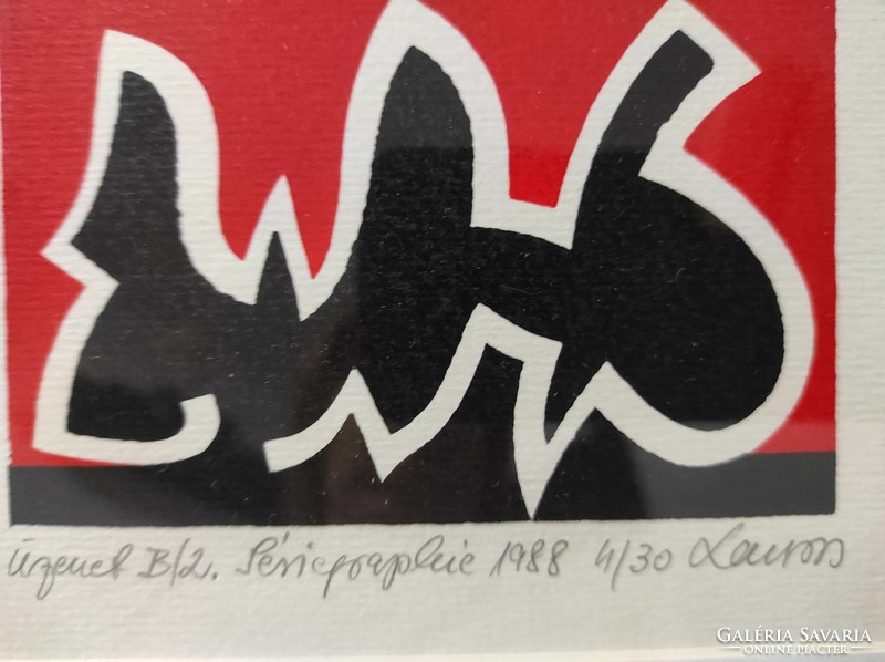 Lantos Ferenc (1929-2014)"Üzenet B2 "1988 Seriographie-szitanyomat 4/30.Keretezett méret:33 x 33 cm