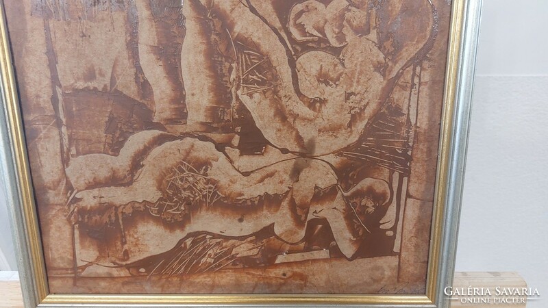 (K) Nívós absztrakt festmény aktokkal 35x36 cm kerettel