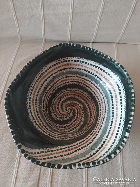 Pesthidegkút artisan ceramic drying rack, with spiral decor, larger size, perfect, 22 cm