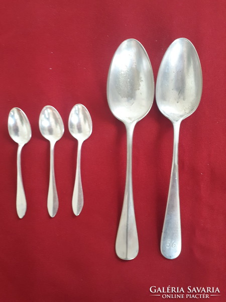 2 silver-plated spoons: berndorf, and 3 silver-plated mocha spoons: herrmann (wien)