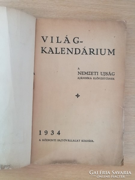 VILÁG KALENDÁRIUM 1934