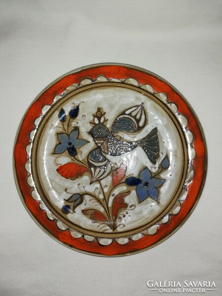 Sinko style retro glazed wall plate with bird