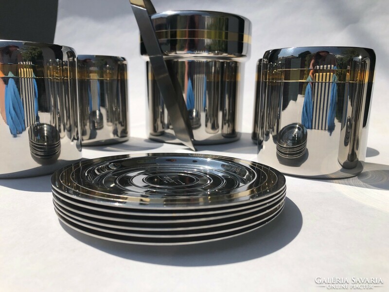 Elegant stainless steel zepter whiskey set with 24k gold-plated decorative strip