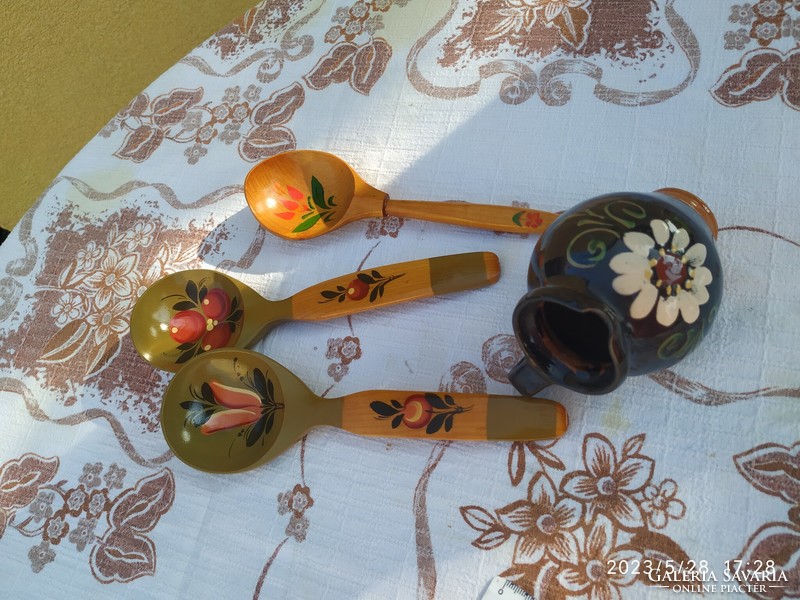 Painted ceramic bowl, bowl + 3 ornaments, painted, wooden spoon for sale!
