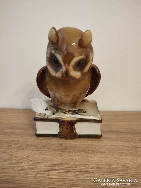 Owl sitting on Zsolnay's book