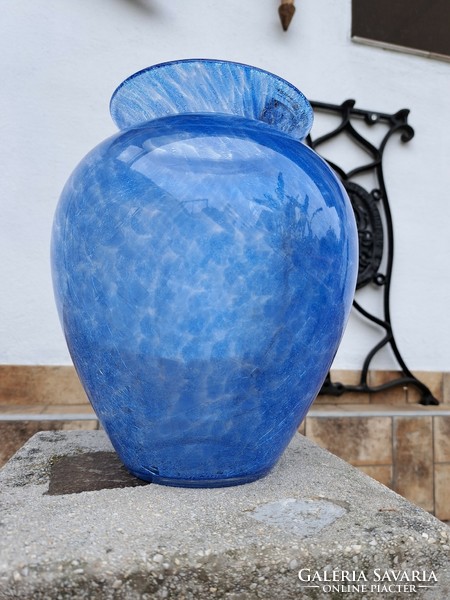 Kék gömb váza repesztett Gyönyörű  Fátyolüveg fátyol karcagi berekfürdői üveg
