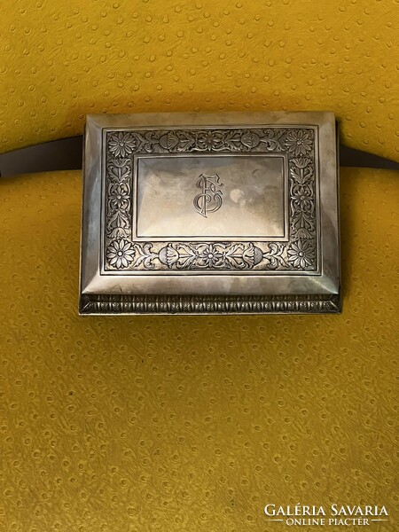 Large silver box with wooden inlays
