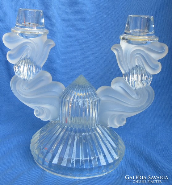 Bohemia, art deco glass candle holder, unmarked 19 cm high arm distance 17 cm