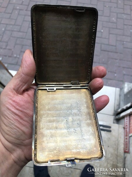 Szecessziós alpakka cigaretta tárca, 12 x 10 cm-es darab.