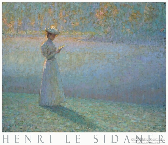 Henri Le Sidaner Olvasó nő 1898 festmény művészeti plakátja, francia impresszionista tájkép békeidők