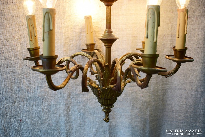 Csillár antik barokk stílusú , bronz , réz 6 karú lámpa gyertya izzó 50 x 78 cm