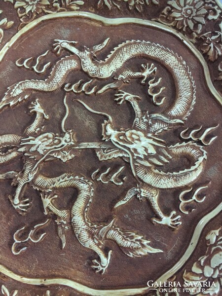 Ceramic wall plate with oriental, dragon motifs - art ceramic bowl (74)