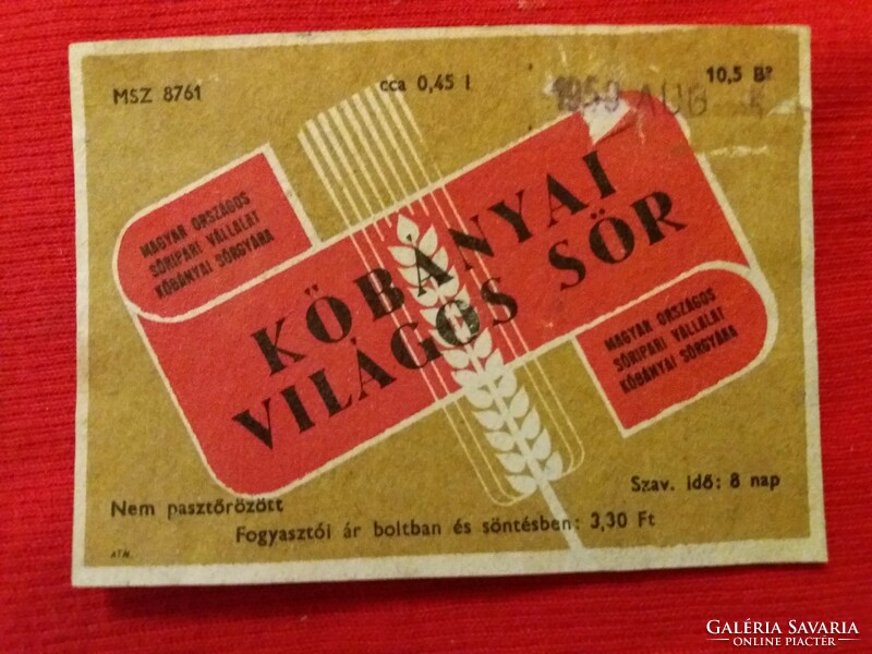 1959 - KŐBÁNYAI VILÁGOS SÖR címke -  SZÉP ÁLLAPOT a képek szerint