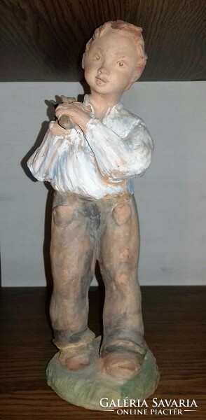 Large-sized Kovács Margit-style wanderer boy ceramic figurine