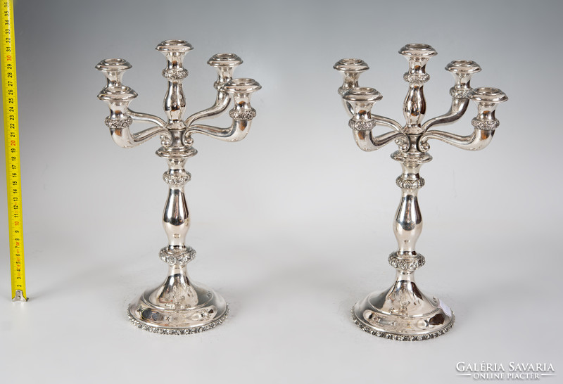 Pair of silver candelabra with rose of Vienna decoration