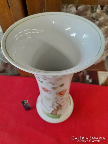 Régi Ritka Hollóháza Virágmintás Kézi Festésű Impozáns Nagy Váza.36 cm.