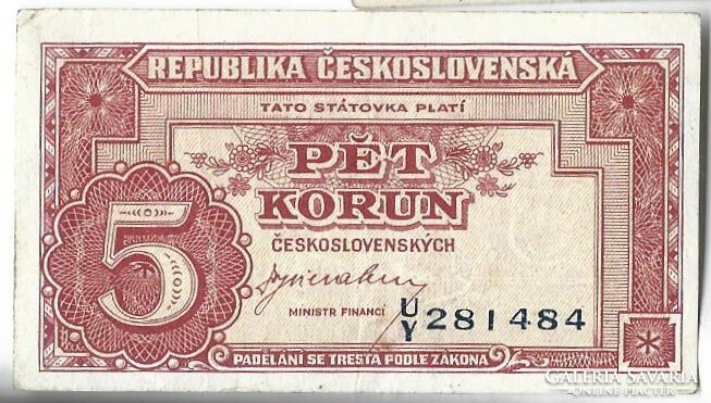 5 Korun crown 1945 Czechoslovakia 2.