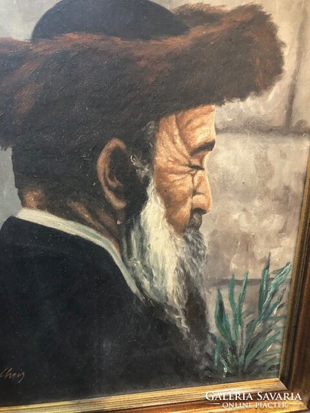 Rabbi portré, régi, olaj, vásznon, kartonra, 50 x 40 cm-es nagyságú