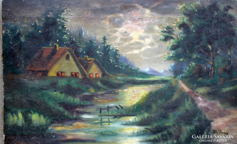 Hungarian painter: house with stream