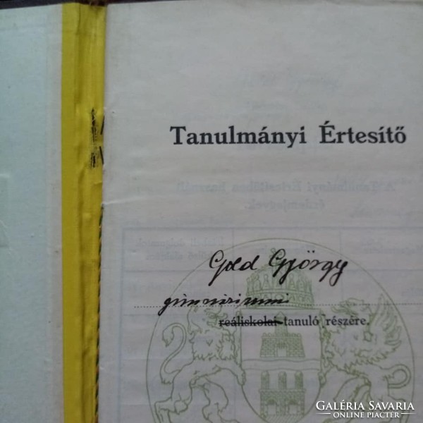 Study report (certificate), József eötvös high school, 1930s.
