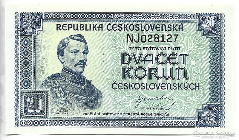 20 Korun crown 1945 unc Czechoslovakia 2.