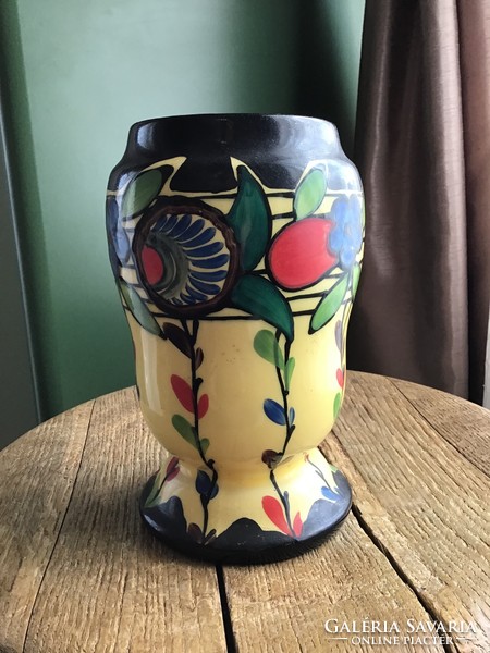 Régi cseh Art Deco Ditmar Urbach kézzel festett mázas kerámia váza
