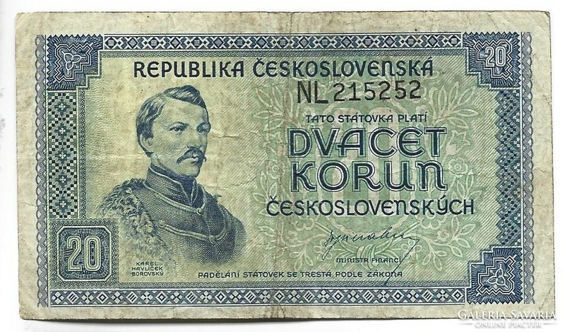 20 korun korona 1945 Csehszlovákia 1.