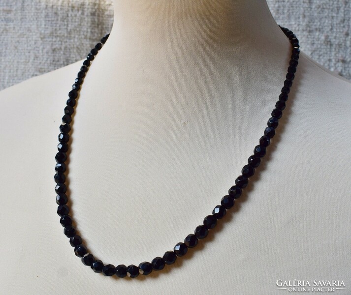 Old necklace 54 cm with black faceted glass beads, jewelry