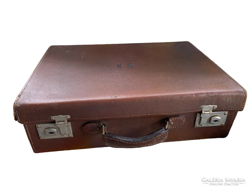 Antique small women's suitcase with kc monogram