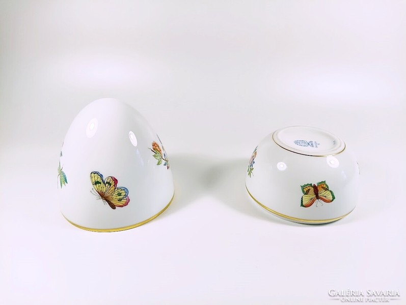 Herend, large egg-shaped bonbonier with Victoria pattern, hand-painted porcelain, flawless! (Bt058)