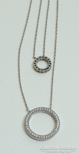 Silver (925) pandora double necklace with double pendant