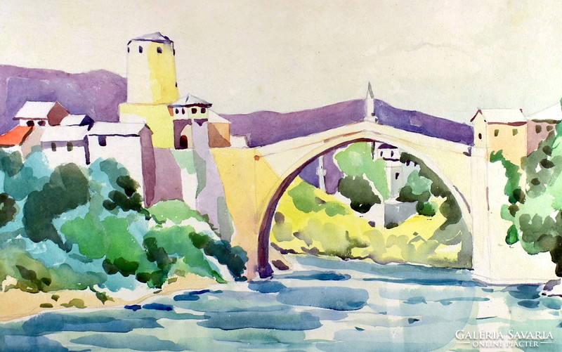 1972 Hungarian painter: Bridge in Mostar