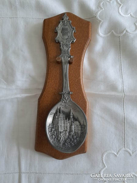 Metal - 1992. Numbered pewter spoon, with hardwood holder, 20 x 7 cm - German