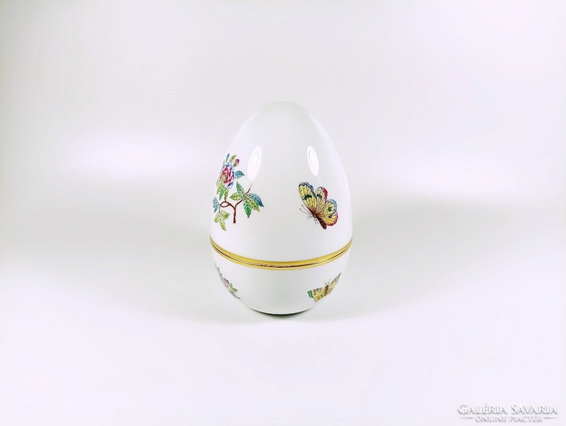 Herend, large egg-shaped bonbonier with Victoria pattern, hand-painted porcelain, flawless! (Bt058)
