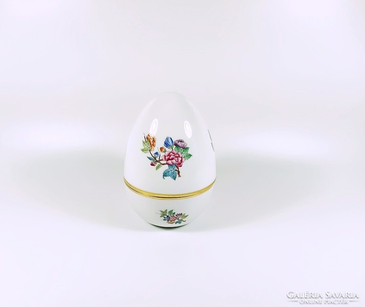 Herend, large egg-shaped bonbonier with Victoria pattern, hand-painted porcelain, flawless! (Bt058)