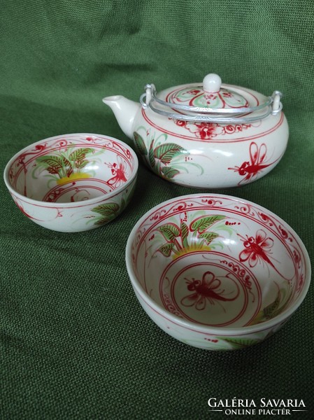 Oriental dragonfly tea set for two with dragonfly pattern