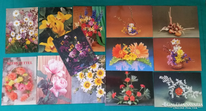 13 darab postatiszta virágos képeslap