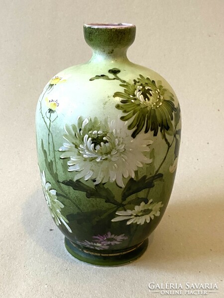 Painted glass vase decorated with antique art nouveau flowers, 21 cm