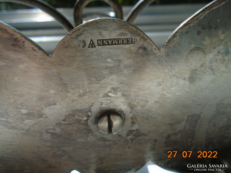 Antik valamikor ezüstözött alpakka asztali fűszertartó állvány, HERMANN jelzéssel